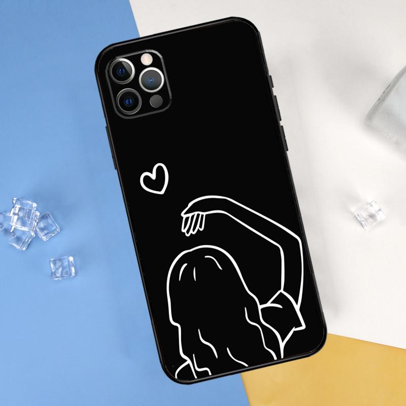 Cartoon Couple Love Boy Girl Phone Case For iPhone 16 Pro 15 Pro 11 13 14 Pro Max 12 Mini XR 16 15 Plus 16e Cover Shell