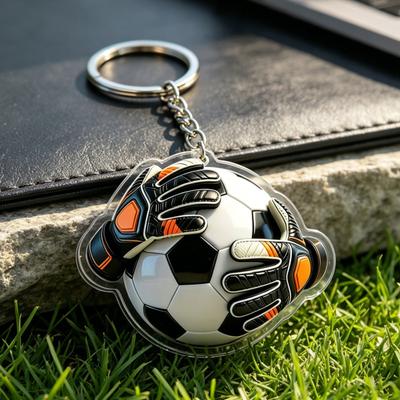 Yousheng Metal Hanging Ring Keychain Pendant, 2D Acrylic Football Design Clear Pattern Key Ring, Backpack Keys Fan