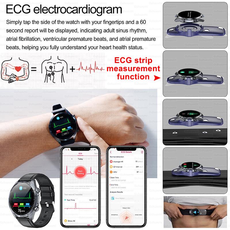 2025 Novo Relógio Inteligente de Saúde com Fisioterapia por Pulso Homens Mulheres ECG+PPG Gordura no Sangue Ácido Úrico IMC Gordura Corporal Monitor de Saúde Smartwatches