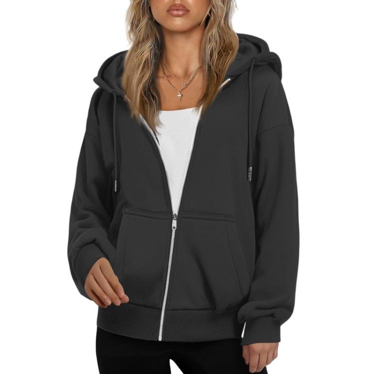 Fashion Womens Zipper Hooded Cardigan Sweatshirt Casual Loose Fleece Jacket