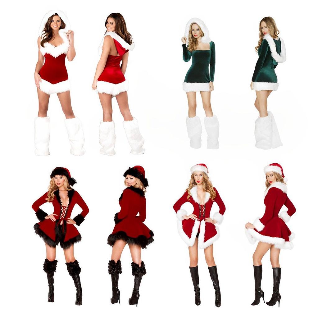Women's Sexy Santa Outfit Red Tube Top Dress Xmas Cloak Cosplay