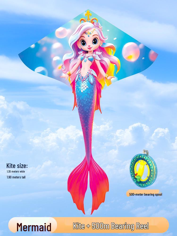 Weifang Mermaid Kite for Kids & Adults – Easy-Fly Cartoon Design with Line Reel