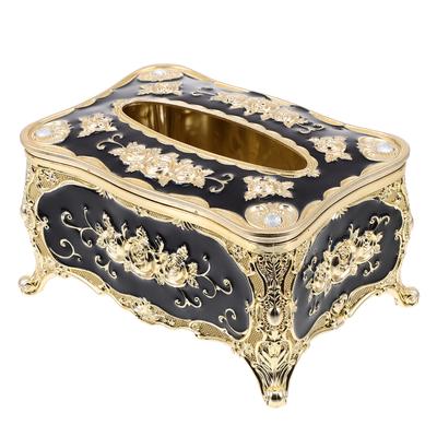 Caja de Pañuelos Borde Dorado Almacenamiento para el Hogar Estilo Europeo Estuche Patrón de Rosas Soporte Plástico ABS Cajas Organización Cocina