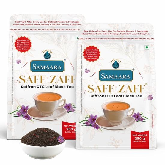 JIVVIJ SAMAARA Saffron Tea 500gm | Flavoured CTC Assam Black Leaf Tea | Kesar Chai Patti Powder | Saff Zaff Pouch