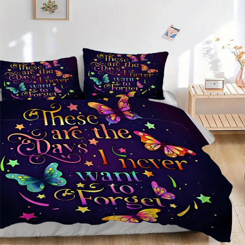 3-teiliges Buntes Schmetterlings-Ideen-Patchwork-Set Cartoon-Thema Bett-Patchwork-Set Süßes Charakter-Schlafzimmer-Dekoration Bett-Patchwork-Set Vier Jahreszeiten (1 Decke + 2 Kissen
