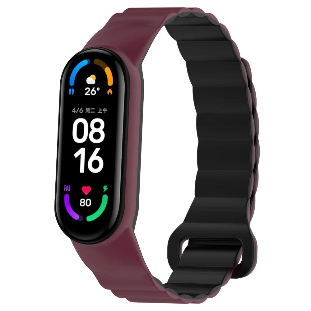 Silicone Magnetic Strap For Xiaomi Mi Band 7 6 5 4 3 Sports Bicolor Loop Bracelet Band For Mi Band 6 5 Blet For Mi Band 5 Correa