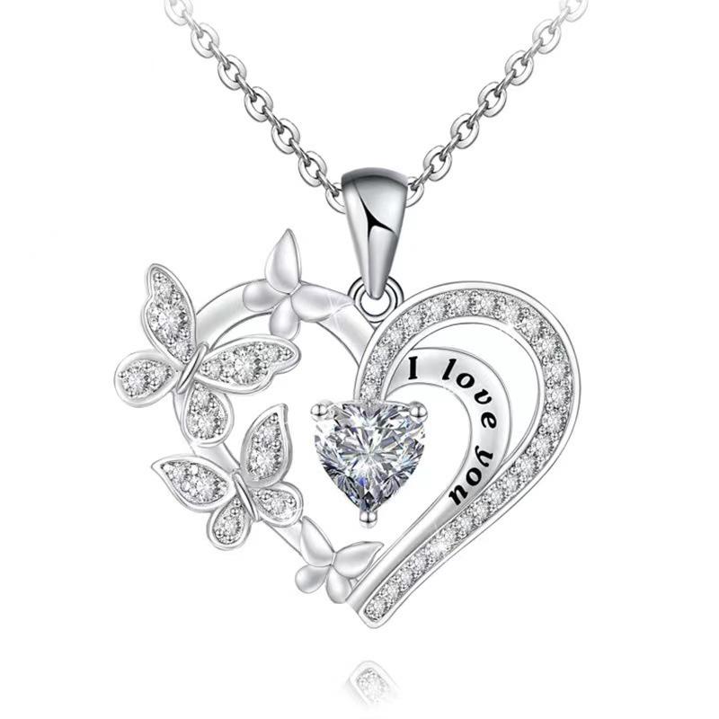 Love & Butterfly Rhinestone Necklace: European-American Fashion Pendant for Women