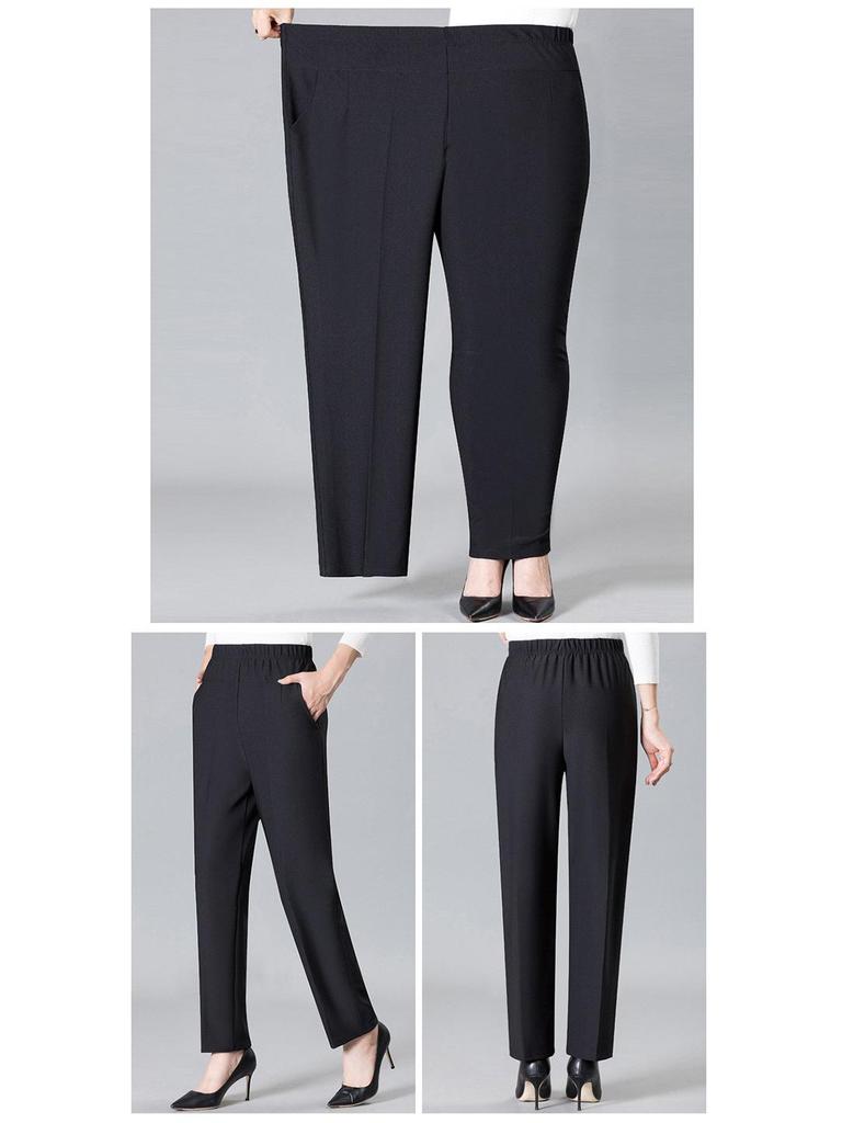 Plus Velvet Thickened Elastic High-Waist Pants for Middle-Aged and Elderly Women - Loose Fit Grandma Straight-Leg Pants