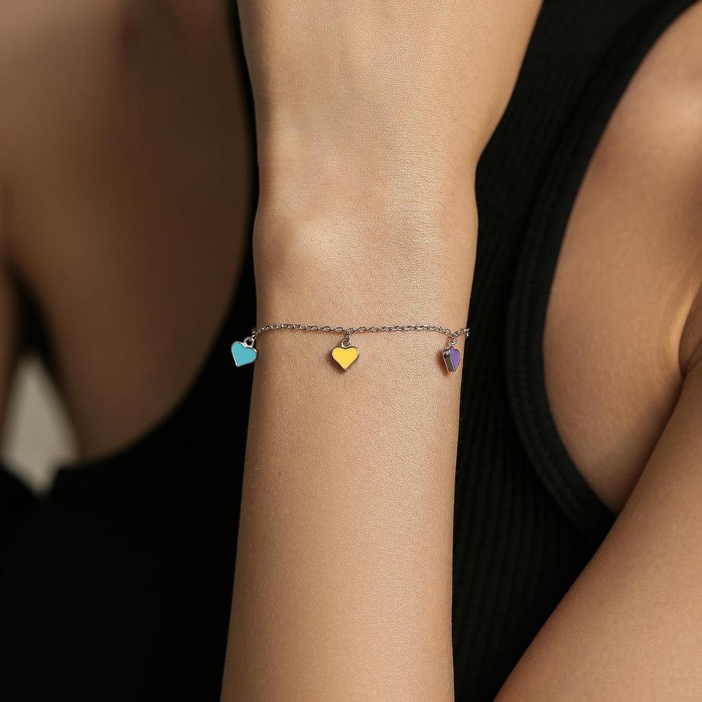MODIAN 925 Sterling Silver Colorful Hearts Bracelet Rainbow Enamel Link Chain Party Fine Jewelry For Women Valentine's Day Gift