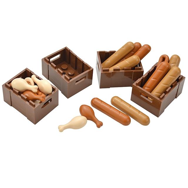 Stadt Lebensmittel Bausteine Küchenzubehör Hamburger Pizza Pommes Kuchen Schokolade Kekse MOC Steine Spielzeugkorb Teile LEDUO