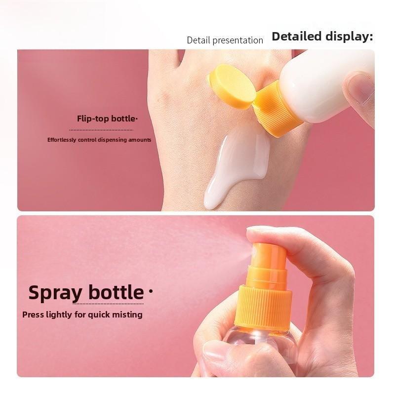 Set de Botellas Vacías de Viaje Set de 7 Piezas, Botellas para Sub-envasado de Cosméticos Espejo de Maquillaje Portátil Set de Peine