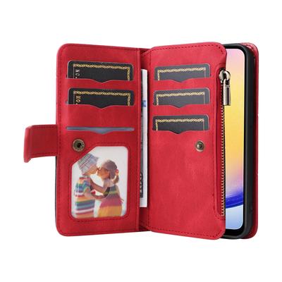 Voor Samsung Galaxy A25 5G (Globaal) Leren Hoesje met Riem Rits 9 Kaartsleuven Telefoonhoesje Stand