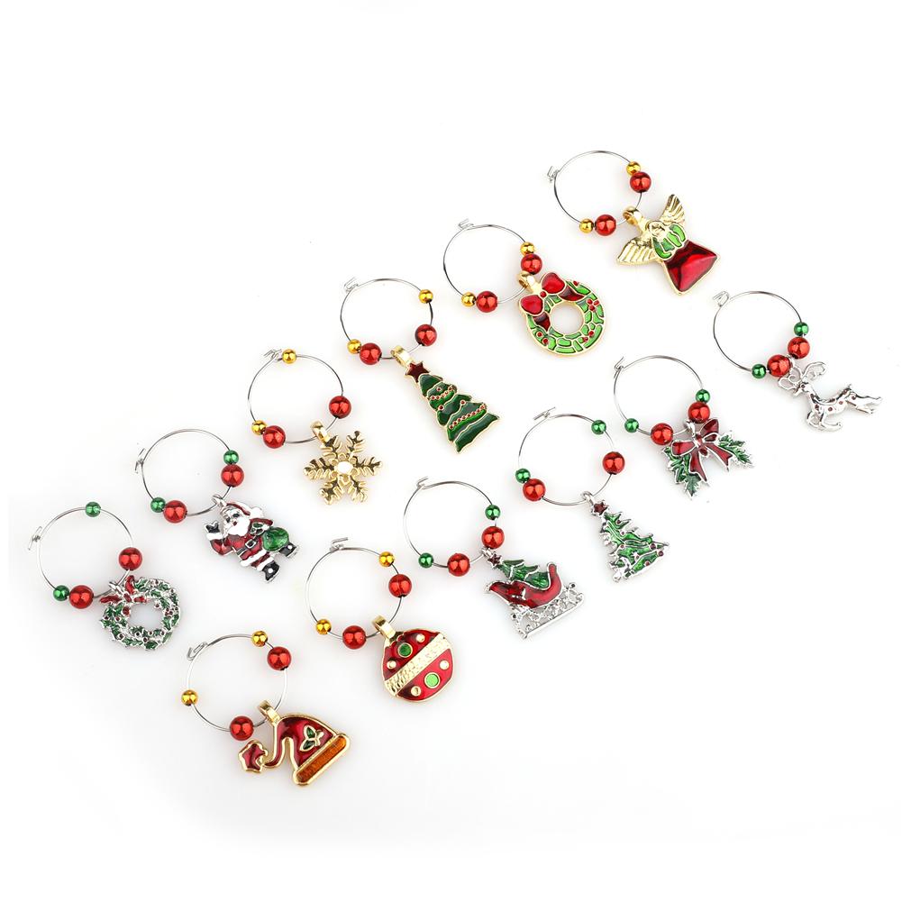 12pcs Xmas Wine Glass Markers Charms Drink Tags Identifiers for Party Dinner Decoration