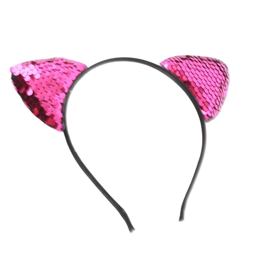 Reversible Sequin Cat Ears Headband Shiny Cat Ear Hair Hoops Women s Kitty Hair AccessoriesRose Red