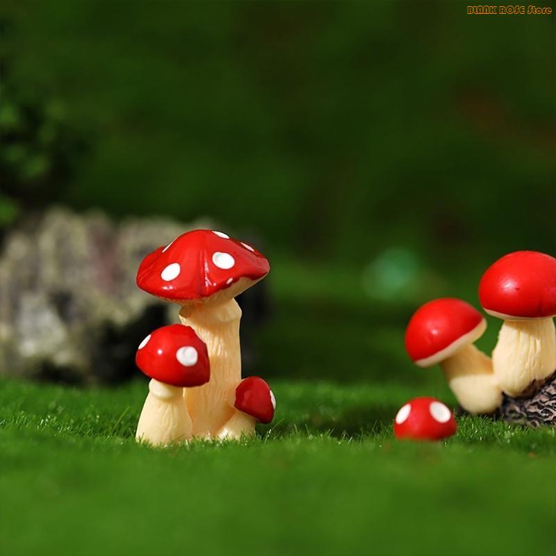 K1AE Miniature Resin Mushroom Figurine Decorative Mini Sculpture for Home Garden Yard Lawn Decoration Accessories