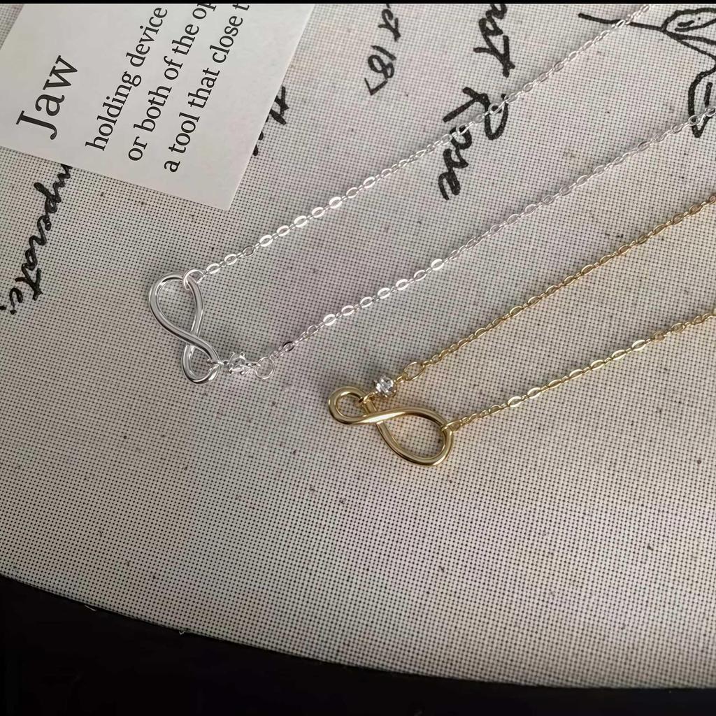 18K Gold Plated Sterling Silver Infinity Pendant Necklace for Women - Elegant Niche Design Clavicle Chain