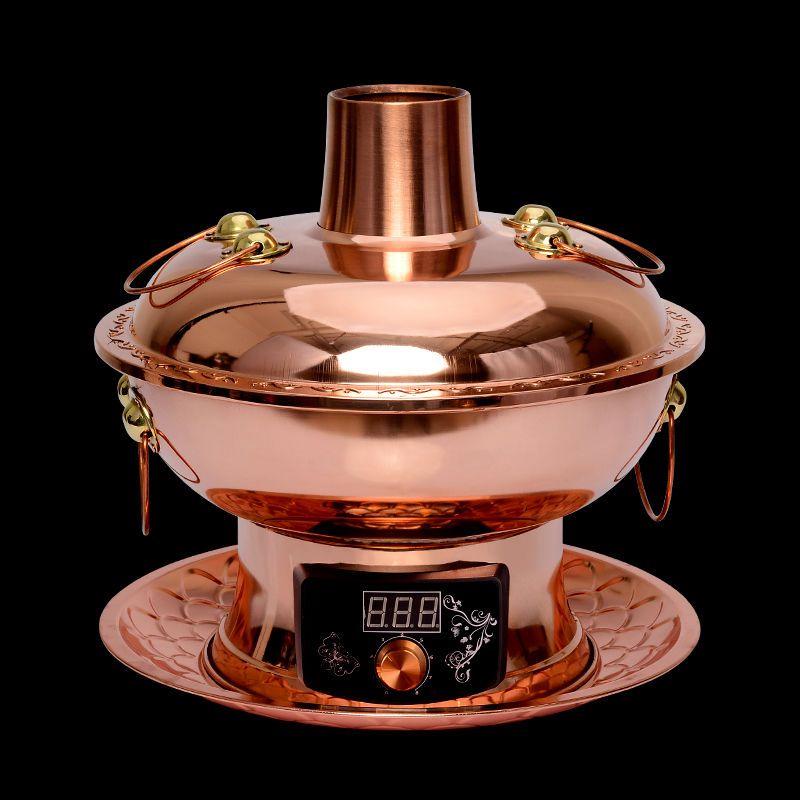 Dual-use Thickened Pure Copper Electric Hot Pot with Yuan Yang Divider for Mutton Slicing.