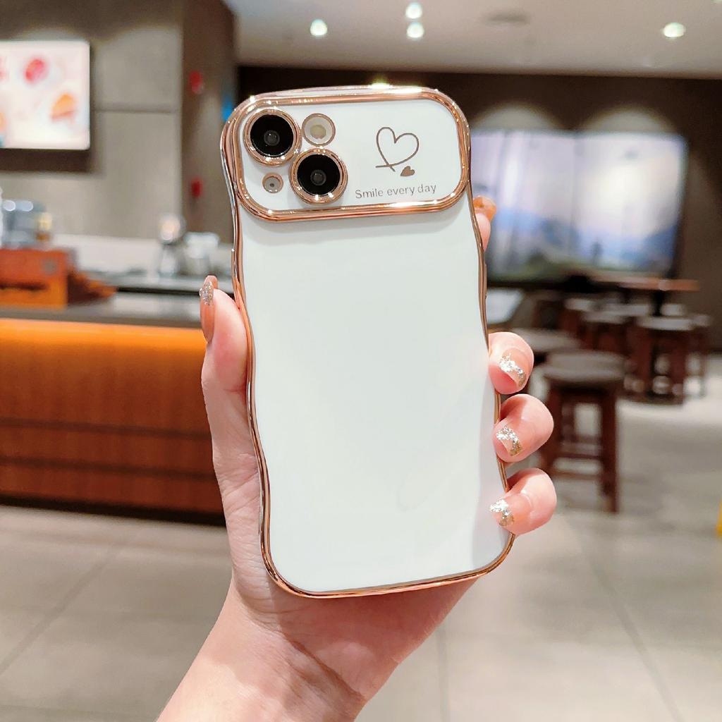 For iPhone 15 Case Wave Frame with Love Heart Raised Camera Protection TPU Cover