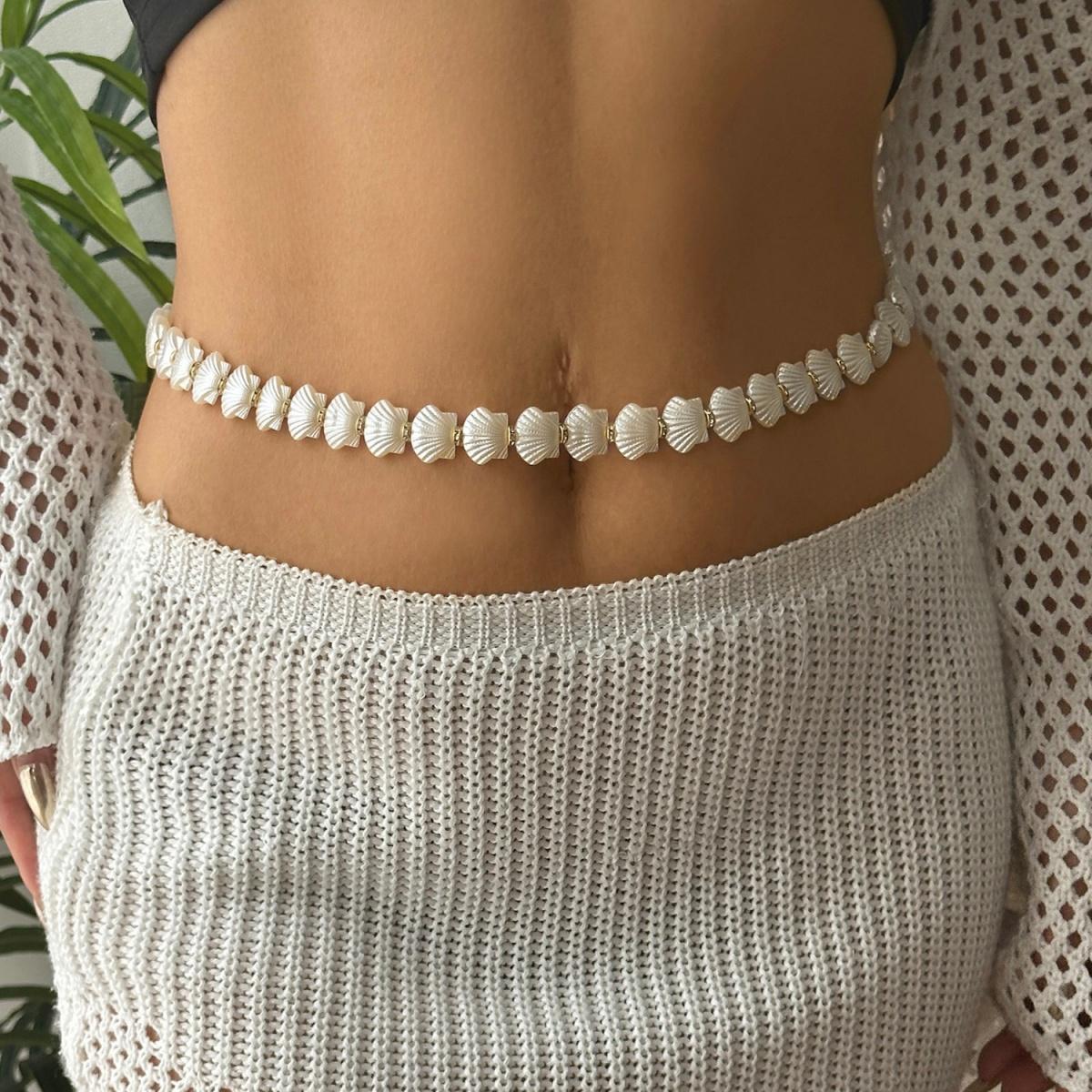 Summer Ocean Beach Acrylic Shell Splicing Waist Chain For Women Men Bohemia Vacation Trendy Resin Shell Belly Chain Body Jewelry
