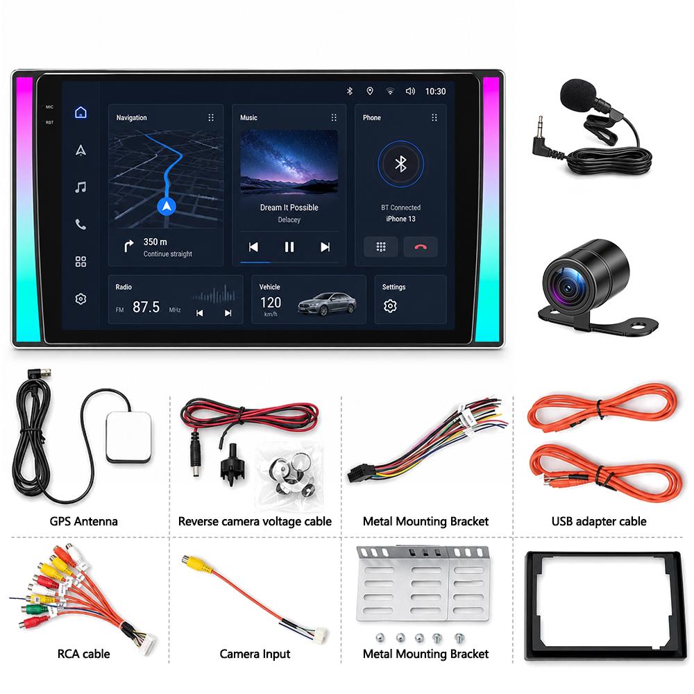 Universal Car Stereo, 10.1-inch, GPS Navigation, Supports CarPlay, Android Auto, 5G Wi-Fi, Bluetooth 5.0, Android 15