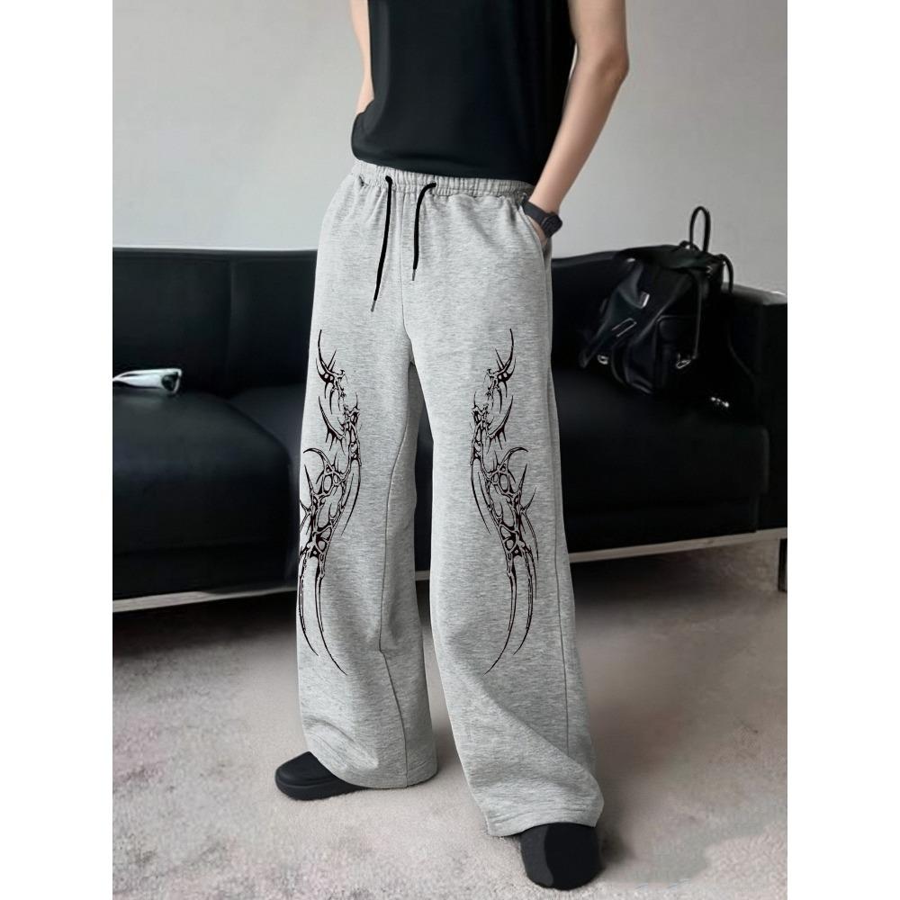 

Men s Fashionable Casual Straight Leg Pants, Loose and Wide Leg Pants, Personalized Thorn Totem Print, Street Style, Hip-hop Style XXL