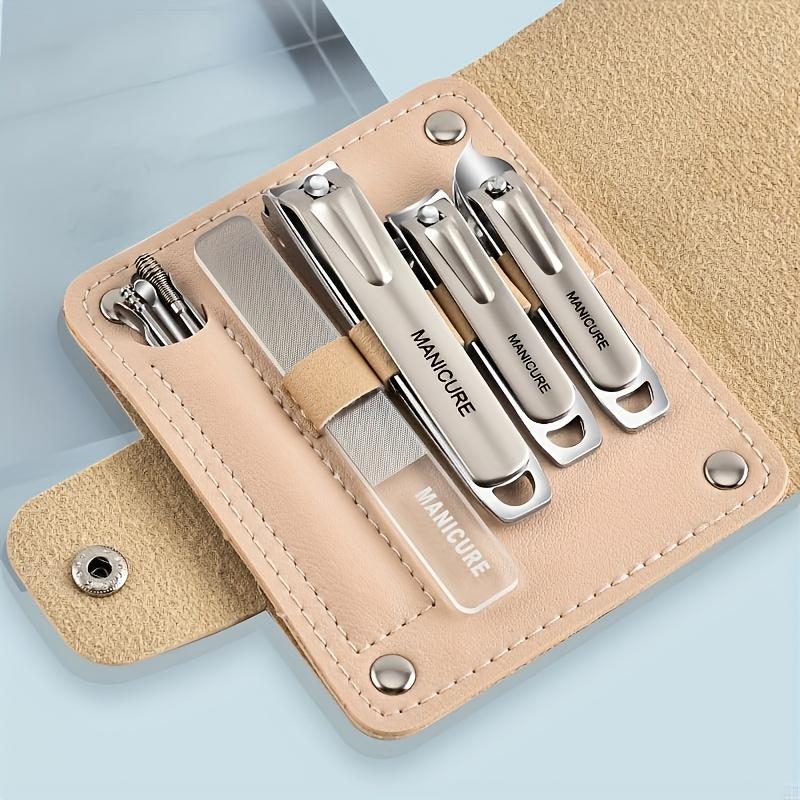 

Stainless Steel Nail Clipper Set with Storage Case Modern Design Concave Blade Jaw Opening Nail Care Tools Christmas Gift бежевий