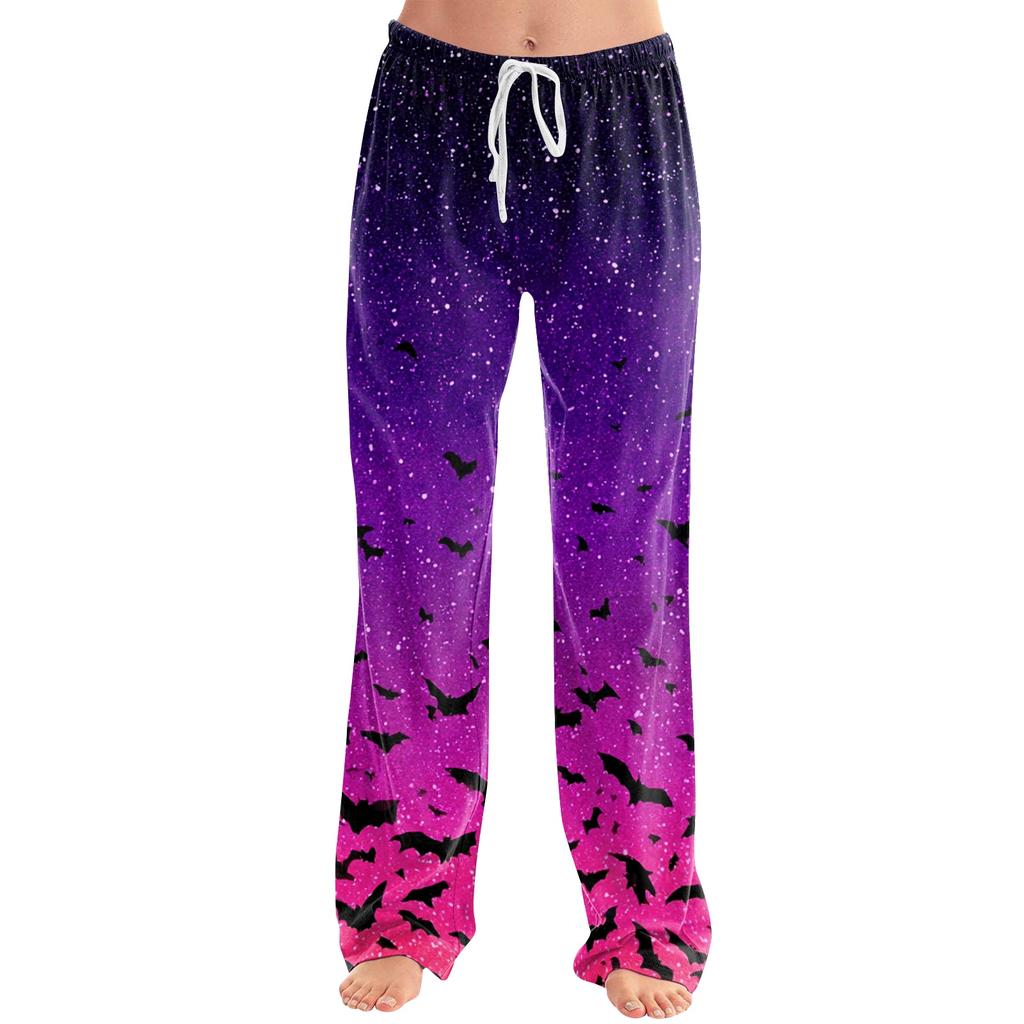 Women's Loose Fit Casual Lounge Pants Halloween Pattern Elastic Waistband Comfortable Fit Relaxed Style Full Length Bottoms