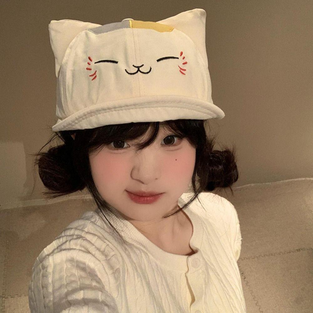 Cartoon Embroidered Mouse Cat Ear Baseball Cap Casual Breathable Animal Ear Smile Face Cap Adjustable Streetwear Hat For Girls