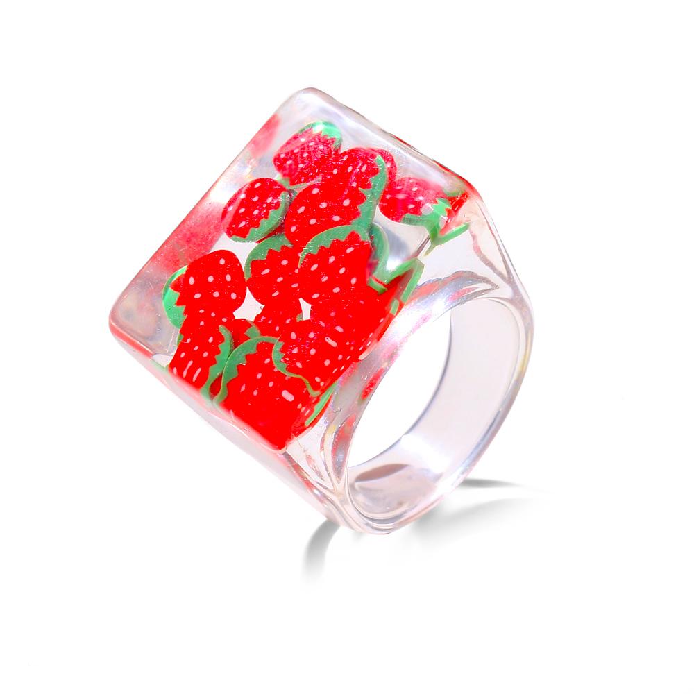 Evropská a americká módní bižuterie Bohemian Transparent Resin Fruit Square Ring Dámský akrylový prsten