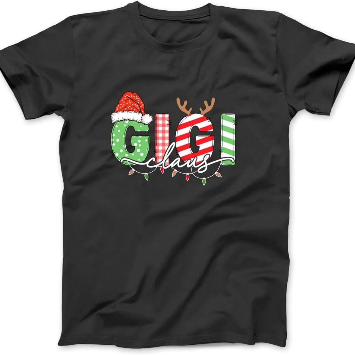 Gigi Claus Xmas Christmas Lights Pajama Family Matching Long Sleeve, T-Shirt, Sweatshirt Hoodie For Men, Women, Kids S чёрный