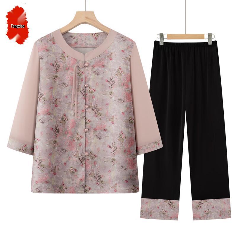 Elderly Women s Chinese Style Floral Shirt Set XL