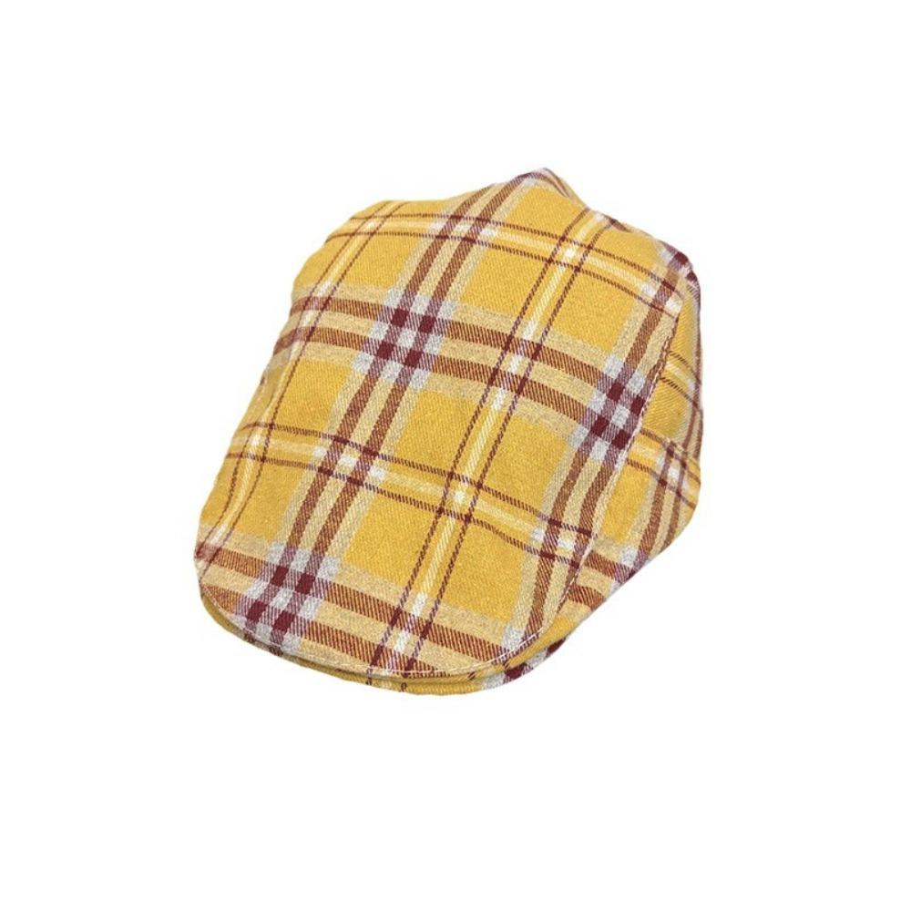 Cool Checkered Bud Caps Large Head Girth Yellow Tartan Beret Painter Hat  Clothes Accessories