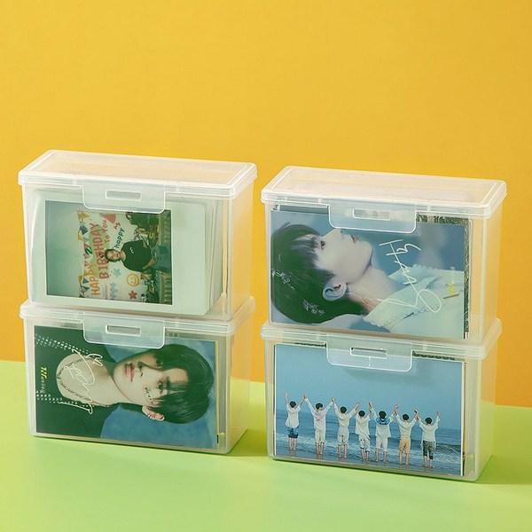 Photocard Mini Rectangular Transparent Storage Box Idol K-Pop Photo Storage Case Plastic Sticker Card Organizer Desktop Container