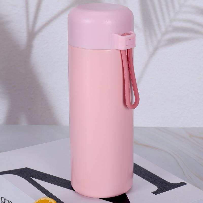 320/420ml 304 Stainless Steel Vacuum Flask, Portable Pocket Insulated Water Bottle with Carry Strap
