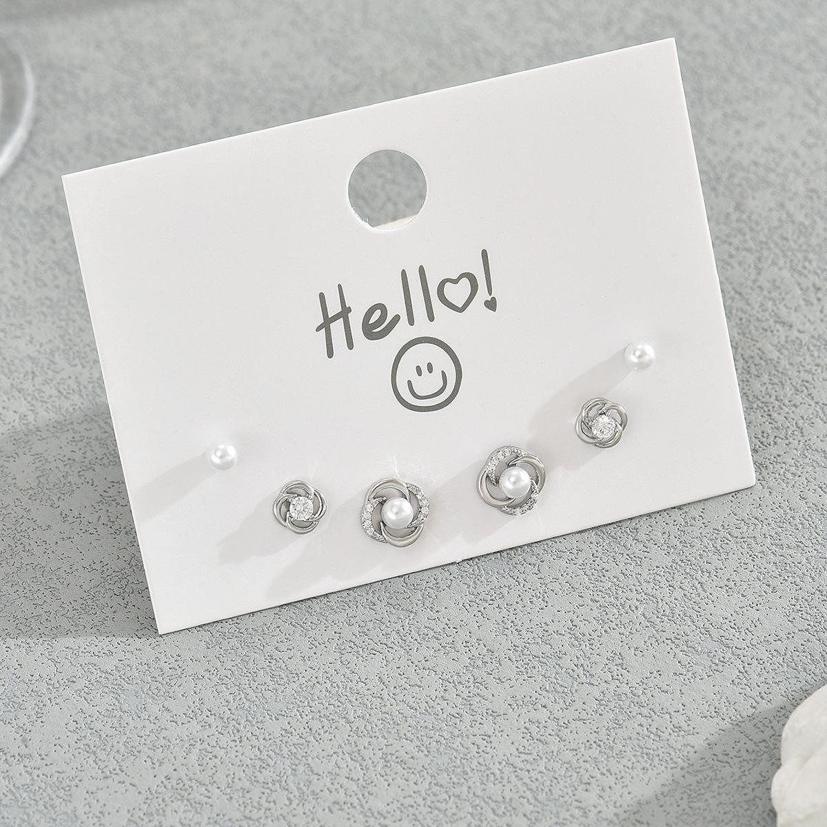 

Simple geometric women s earrings set floral design zircon pearl stud earrings