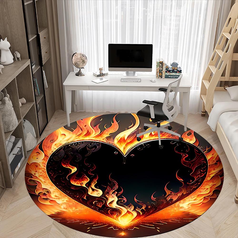1pc Heart Fire Office Round Area Rug, Indoor Mat Suitable ForOffice, Under Office Chairs Bedroom Living Room Home Decor T188