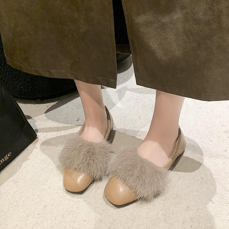 Fashion Women's Flat Shoes Winter New Square Head Shallow Mouth Plus Velvet Soft Sole Anti-slip Wear-resistant Low-top Shoes
