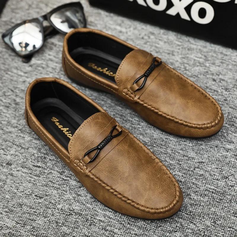 Summer New Men's Loafers Comfortable Flat Casual Shoes Men Breathable Moccasins Slip-On Soft Leather Driving Shoes 2024
