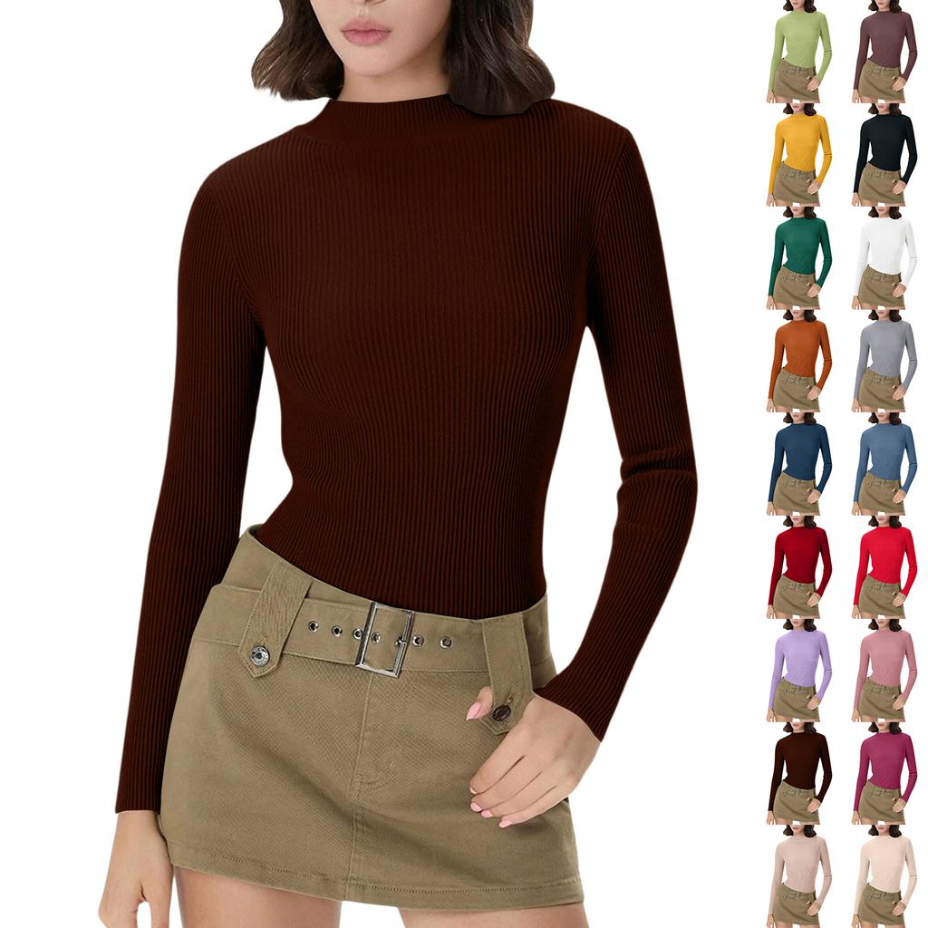 Women's Everyday Casual ,Color Half,High Neck Long,Sleeve Knit Base Layer Top