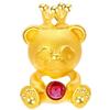 Gold-Plated Crystal Teddy Bear Pendant Necklace & Open Crown Ring Set for Women
