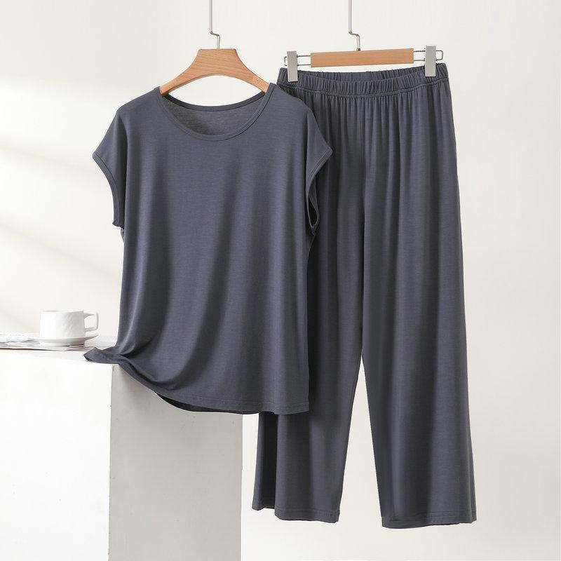 Summer Women's Modal Loungewear Set Lightweight Loose Short Sleeve & Ankle Length Pants 2 Piece Casual Sleepwear Home Pajamas