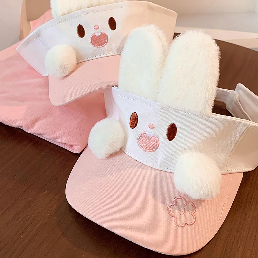 Long Brim Sun Hat for Adult Girl Rabbit Ear Visor Hat Sunshade Open Top Hat for Women Adjustable Beach Hat Foldable Cap