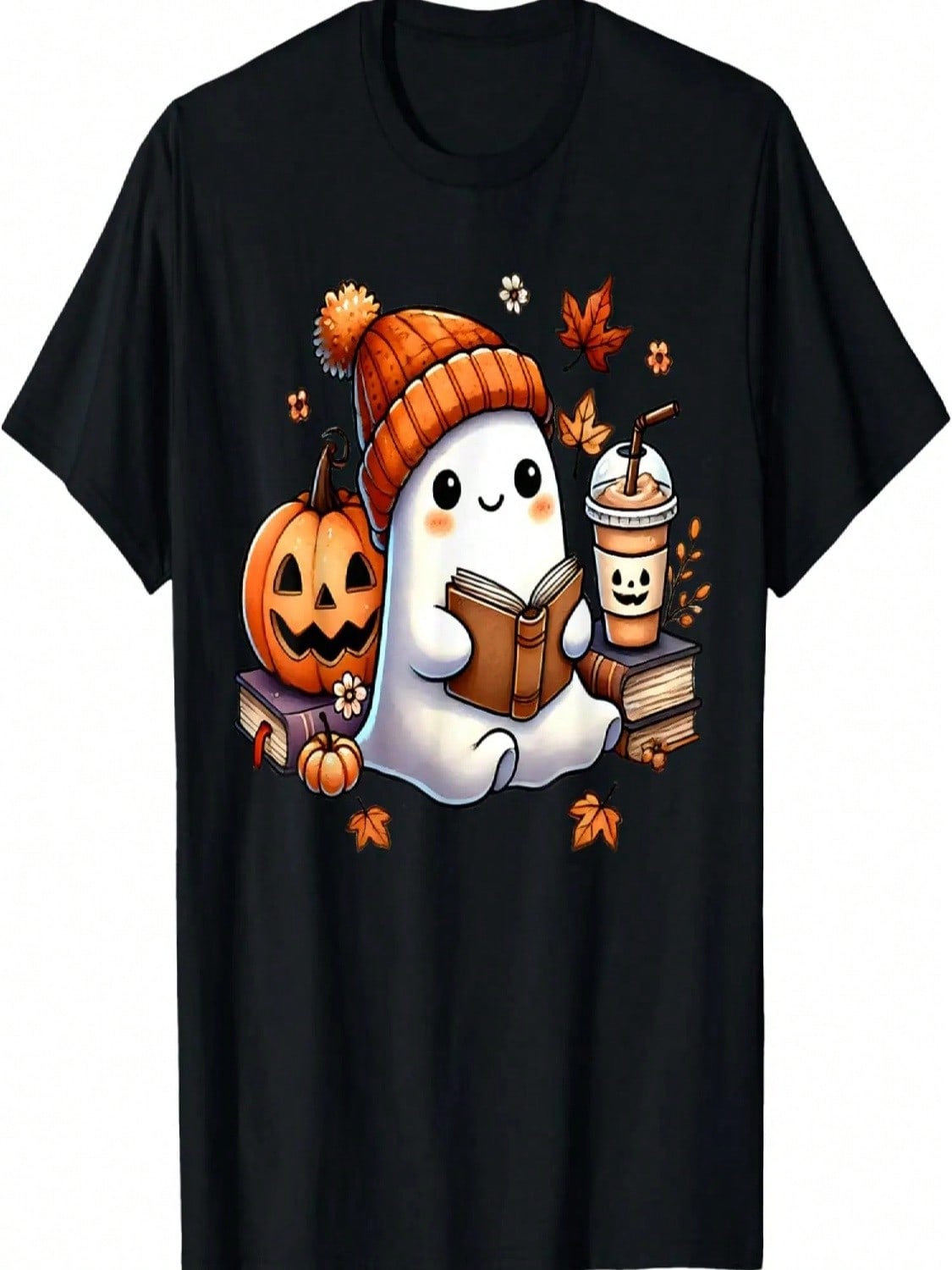 Cute Ghost Reading Book Lovers Halloween Ghost Coffee T-Shirt S разноцветный