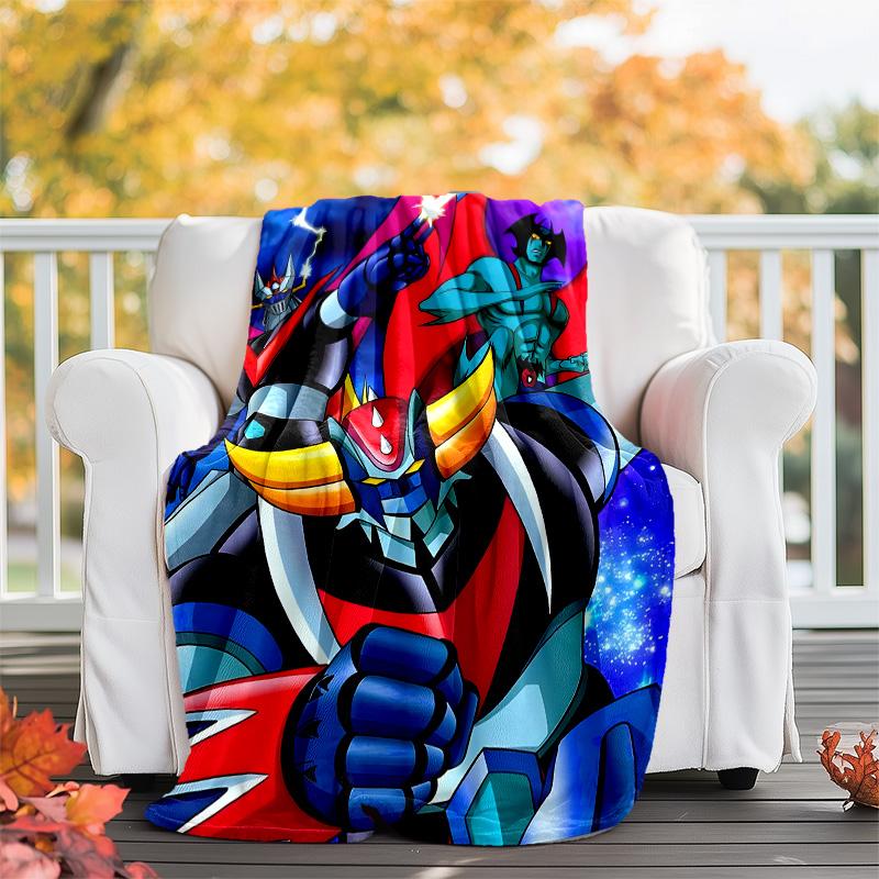 1pc UFO Robot Grendizer7 Theme Blanket - Digital Print, Polyester, Cozy for All Seasons, Perfect for Outdoor, Camping, and Travel