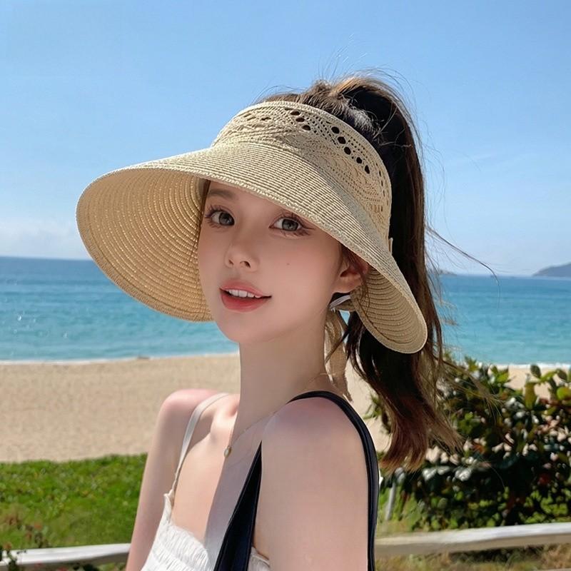 Summer Wide Brim Straw Hat With Sun Protection For Beach Vacation And Relaxation