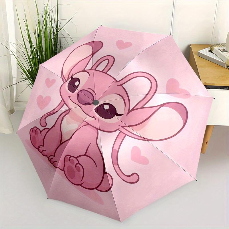 

Pink Stitch Hearts Automatic Folding Umbrella - Simple 8-Rib Design, Bright Cartoon Pattern, Durable Iron Frame, Suitable For Travel, Outdoo