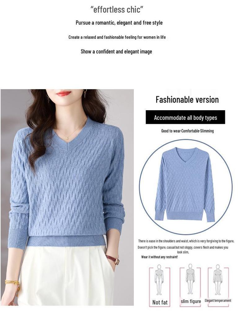 V-Neck Knitted Long-Sleeve Sweater: 2025 Early Autumn Fashion for Women