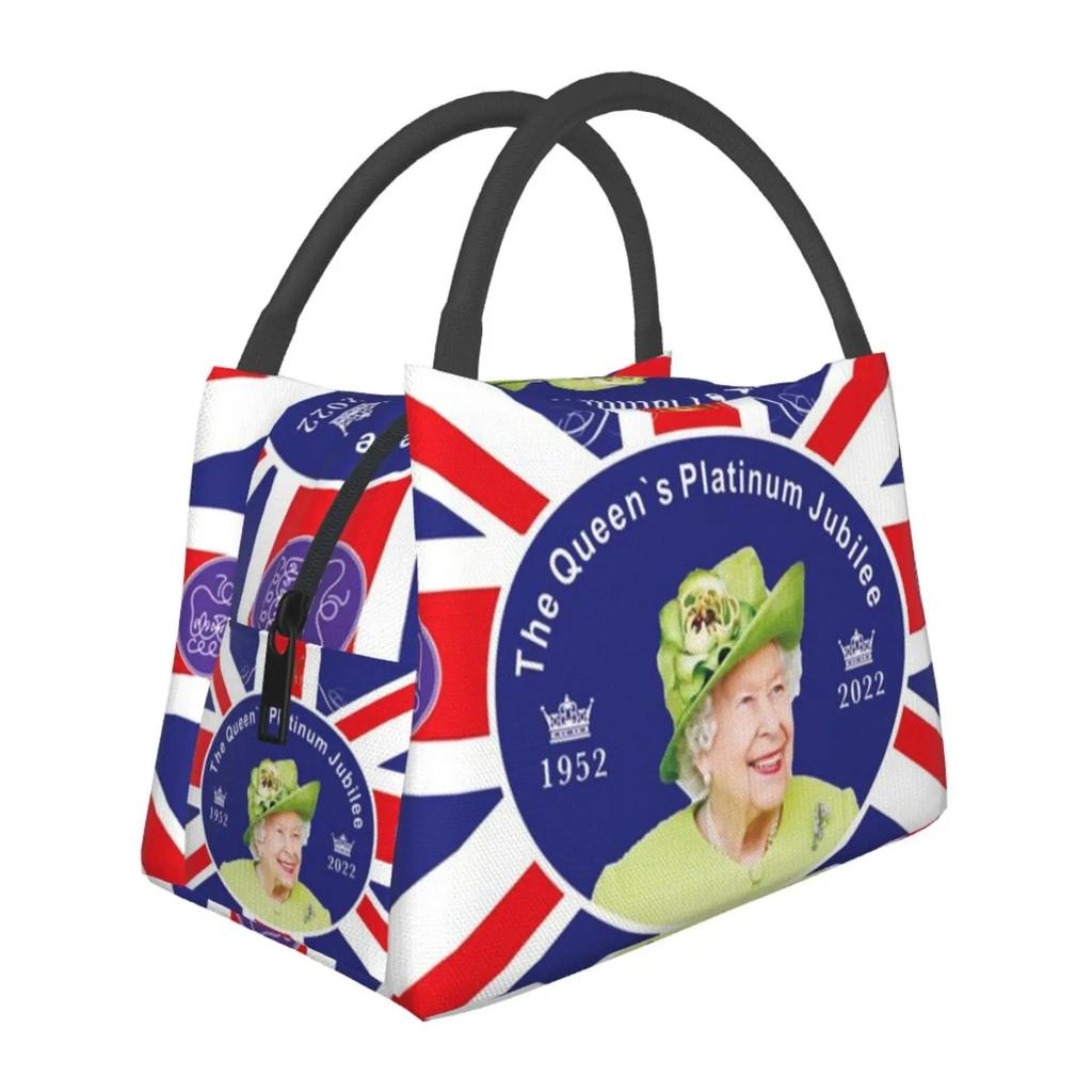 Queen Elizabeth II Flag Insulated Lunch Bag Amulet Cooler Thermal Lunch Tote Office Picnic Travel