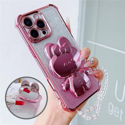Glitter Shockproof Phone Case For Huawei Nova 13 Pro 12 11 10 9 8 7 6 5 Pro SE Mirror Rabbit Stand Crystal Chain Silicone Cover