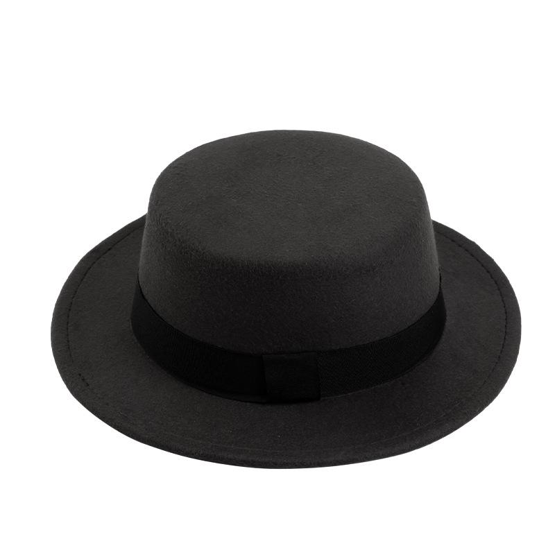 British Style Imitation Woolen Flat Top Top Hat Retro Felt Jazz Hat Versatile Clothing Hat LM-